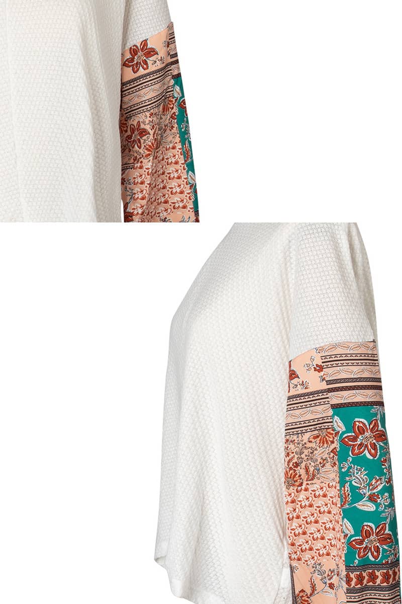 Printed stitching round neck long-sleeved T-shirt  | IFAUN