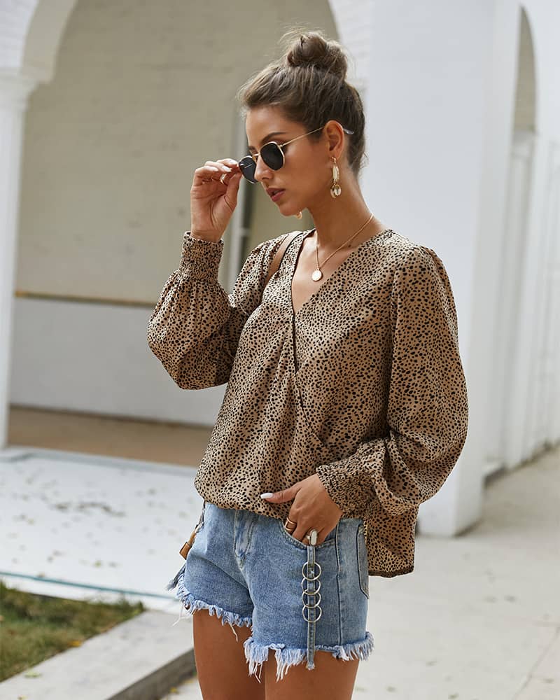 Trendy sexy long-sleeved T-shirt Khaki / L | IFAUN