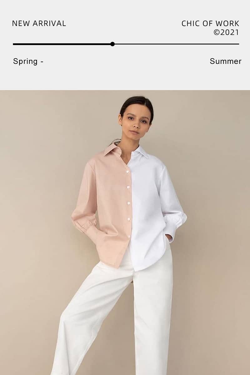 Women's Long-sleeved simple stitching contrast color ladies shirt  | IFAUN