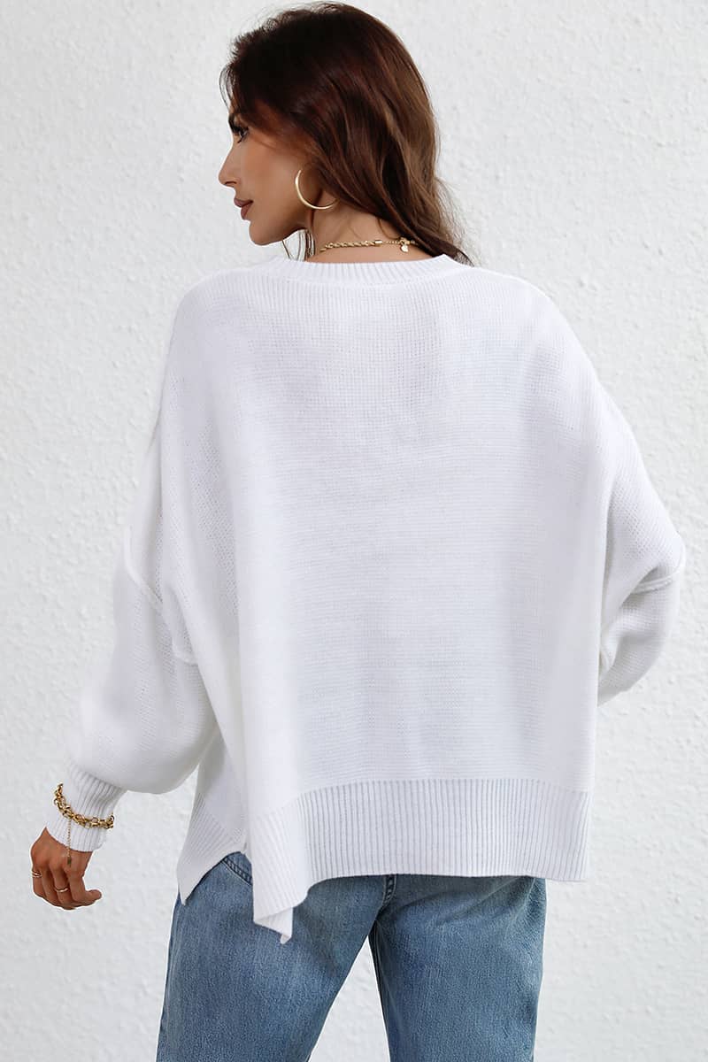 crew neck knit loose slit pullover IFAUN