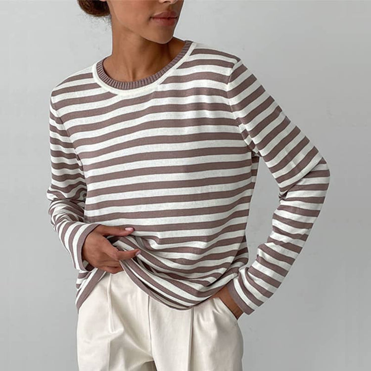 Crew Neck Striped Knitted Sweater Ifaun