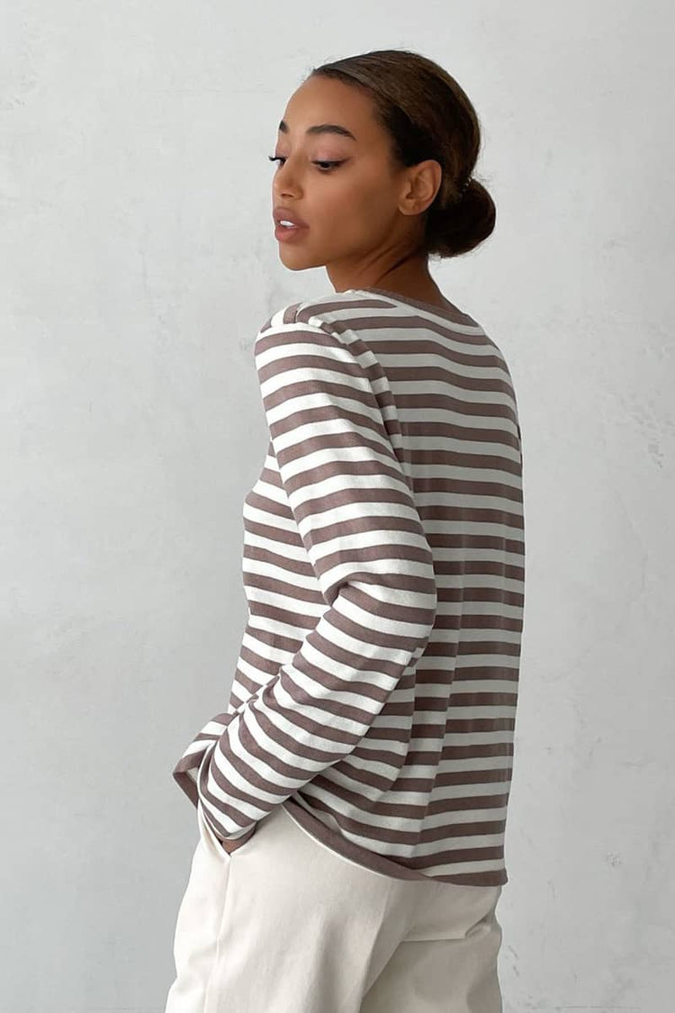 Crew Neck Striped Knitted Sweater Ifaun