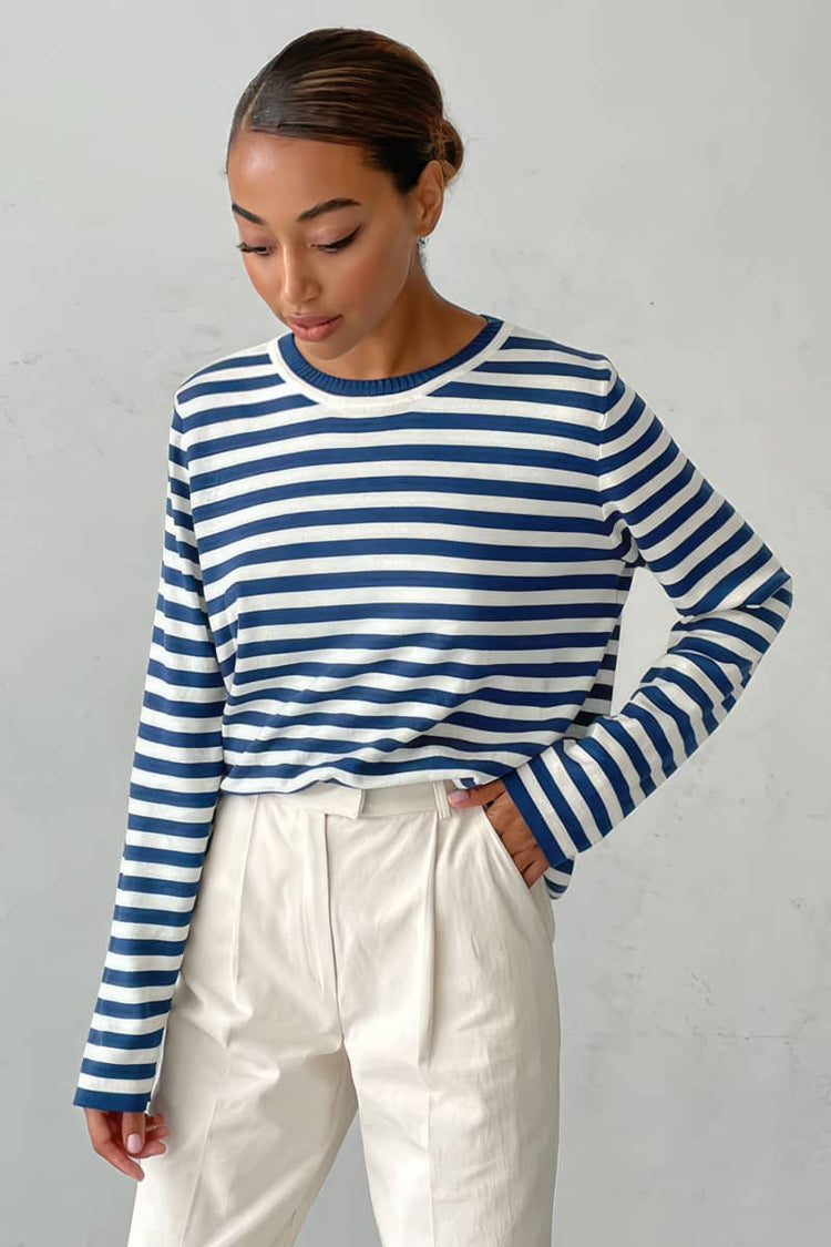 Crew Neck Striped Knitted Sweater Ifaun