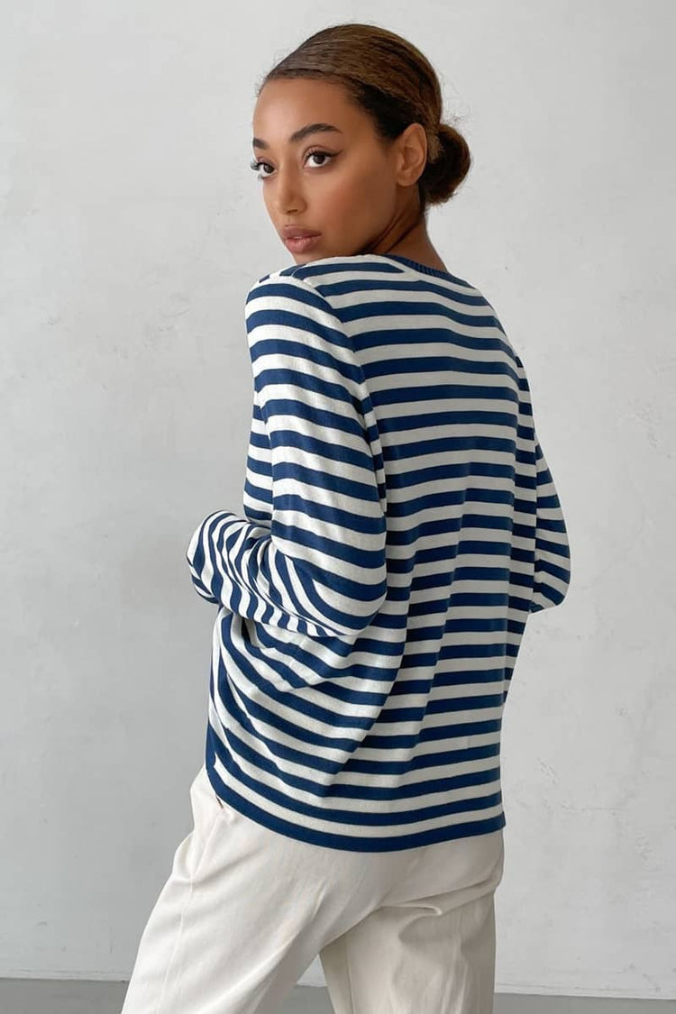 Crew Neck Striped Knitted Sweater Ifaun