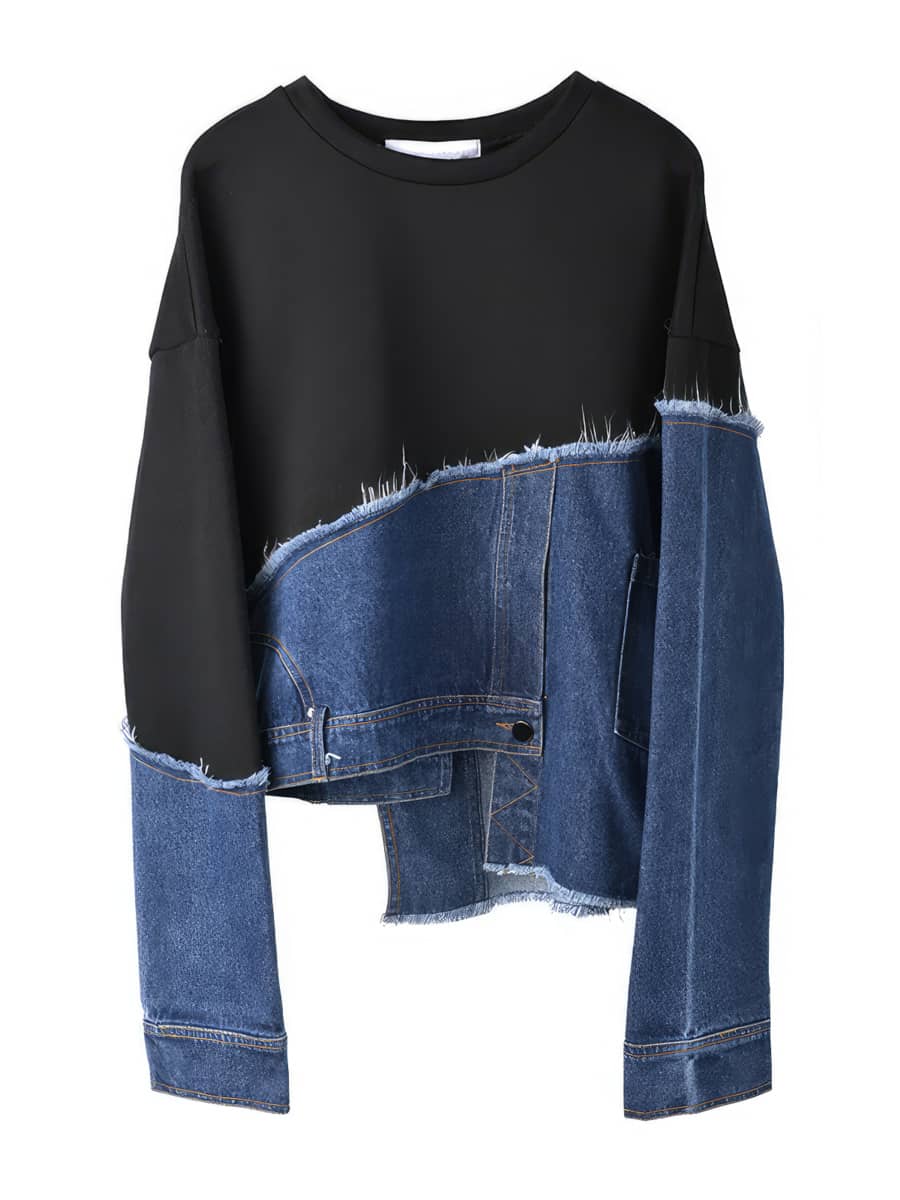 Asymmetric Denim Contrasting Track Top