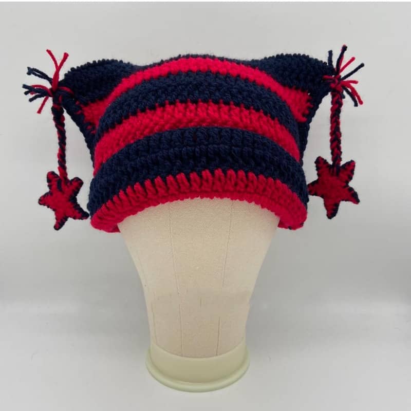 Cat Ears Devil Horns Striped Beanie Fox Ears Hand Knitted Cap