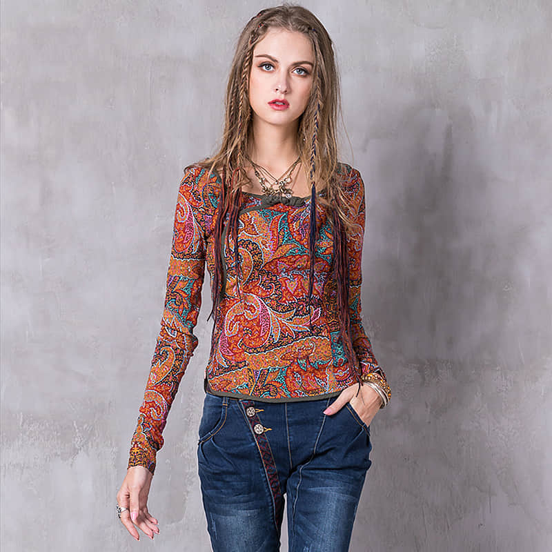 Women's disc button stretch long-sleeved shirt  | IFAUN