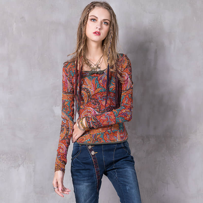 Women's disc button stretch long-sleeved shirt  | IFAUN