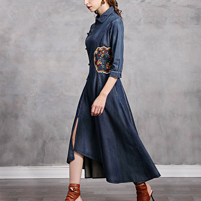 Woman's Spring retro embroidery slim dress XL | IFAUN