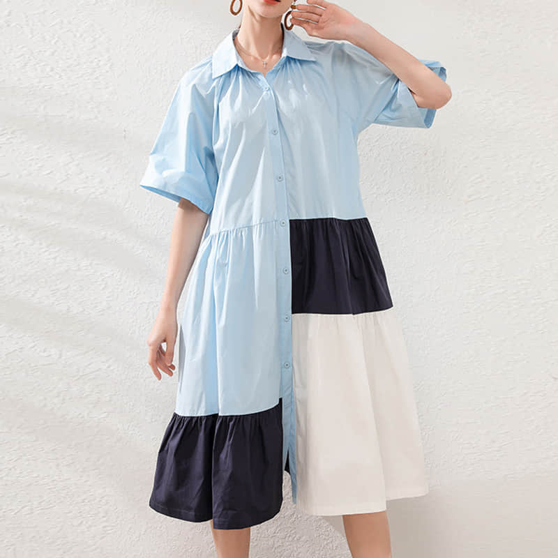 Fashion Contrast stitching shirt dress  | IFAUN