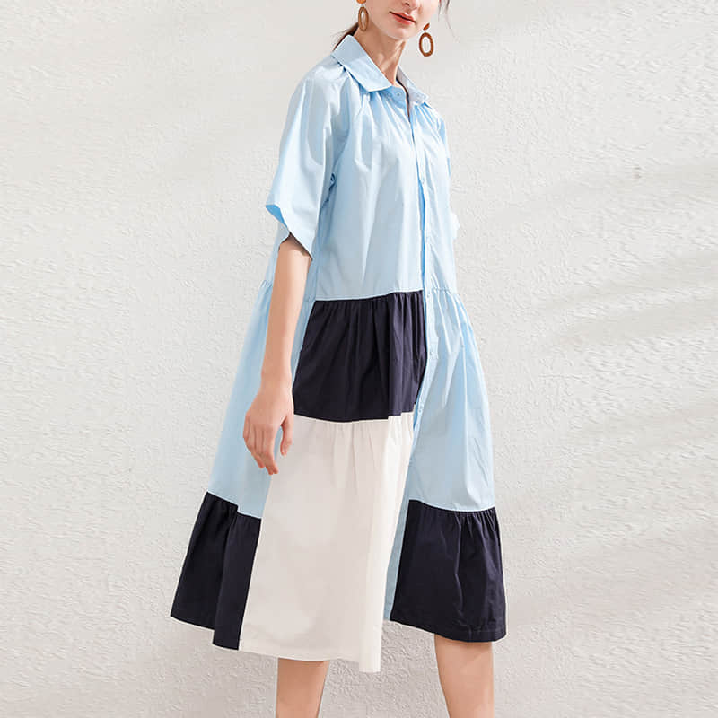 Fashion Contrast stitching shirt dress  | IFAUN