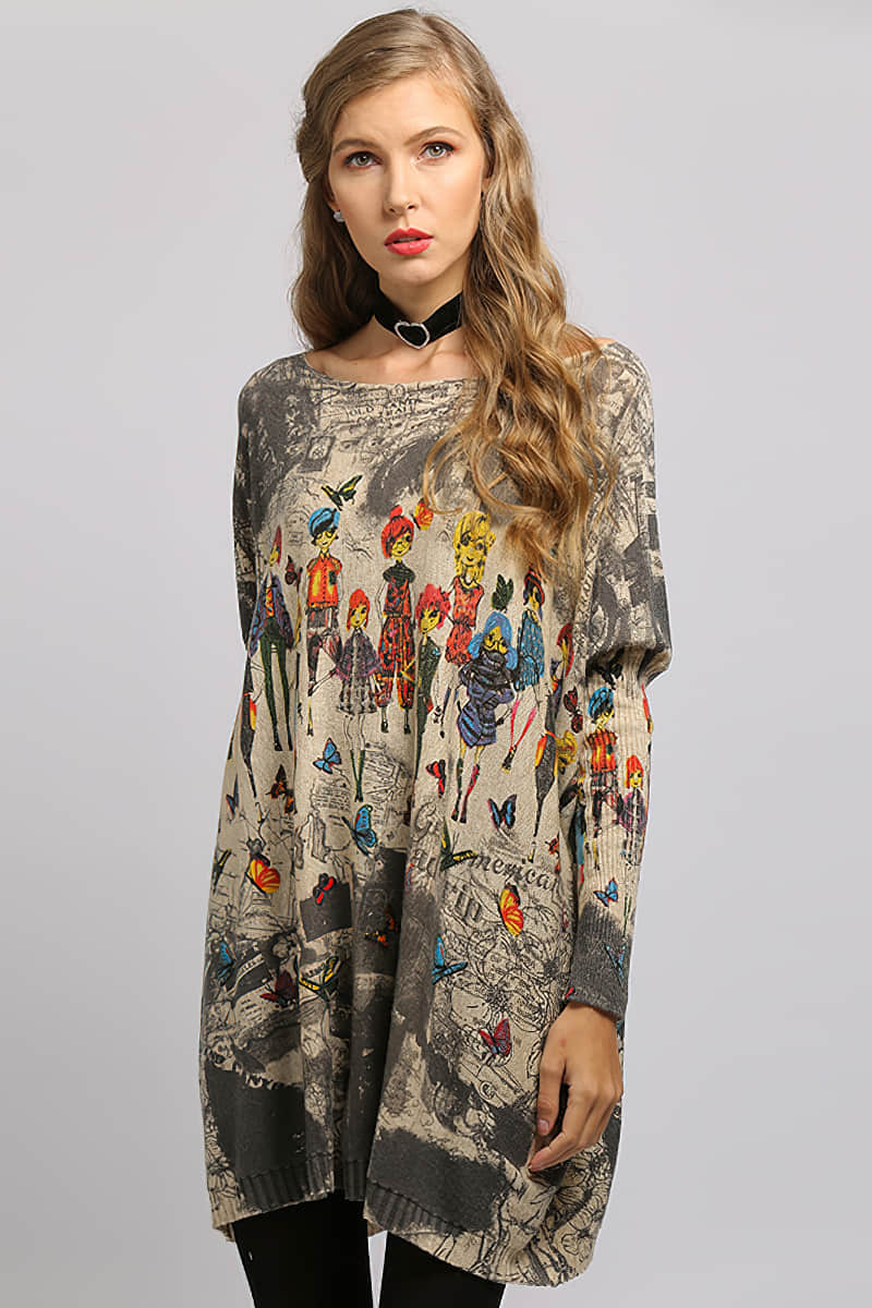 Loose and simple printed sweater  | IFAUN