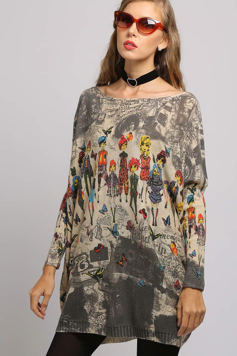 Loose and simple printed sweater  | IFAUN