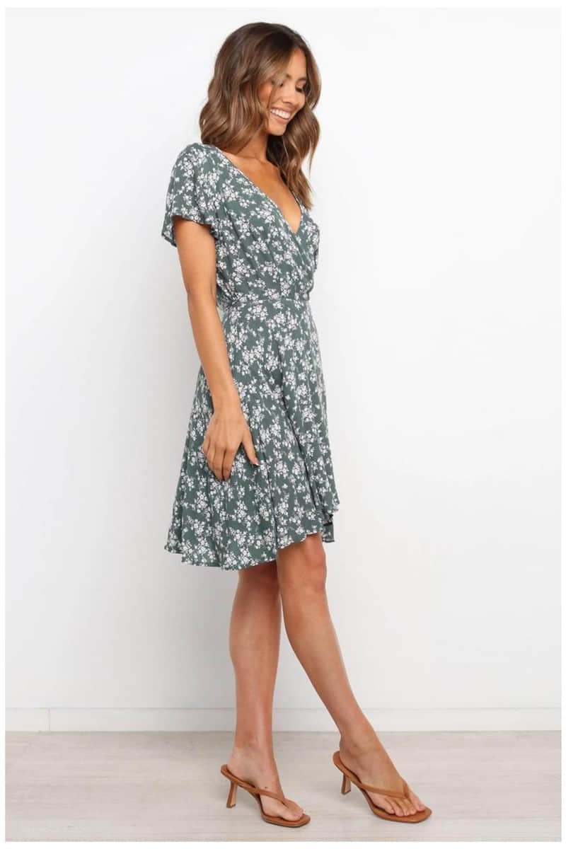 Printed pullover V-neck large swing dress M | IFAUN