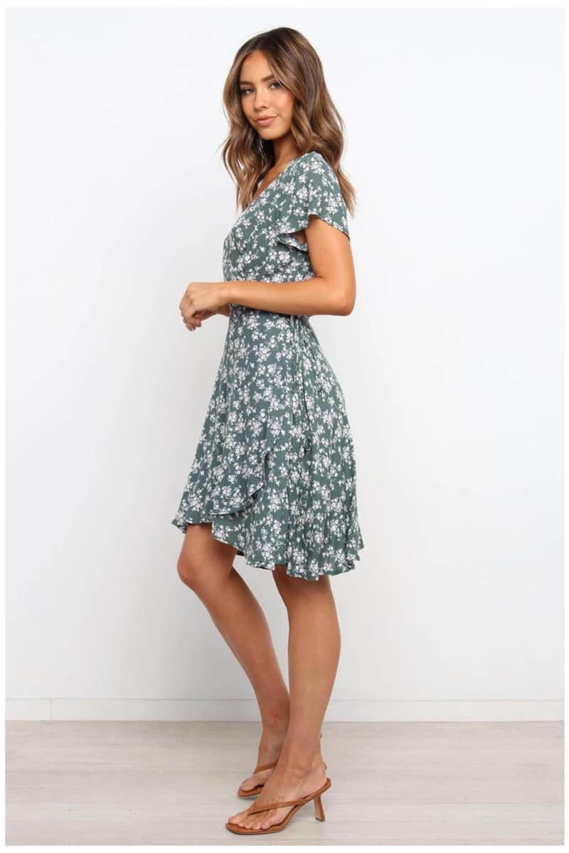 Printed pullover V-neck large swing dress L | IFAUN