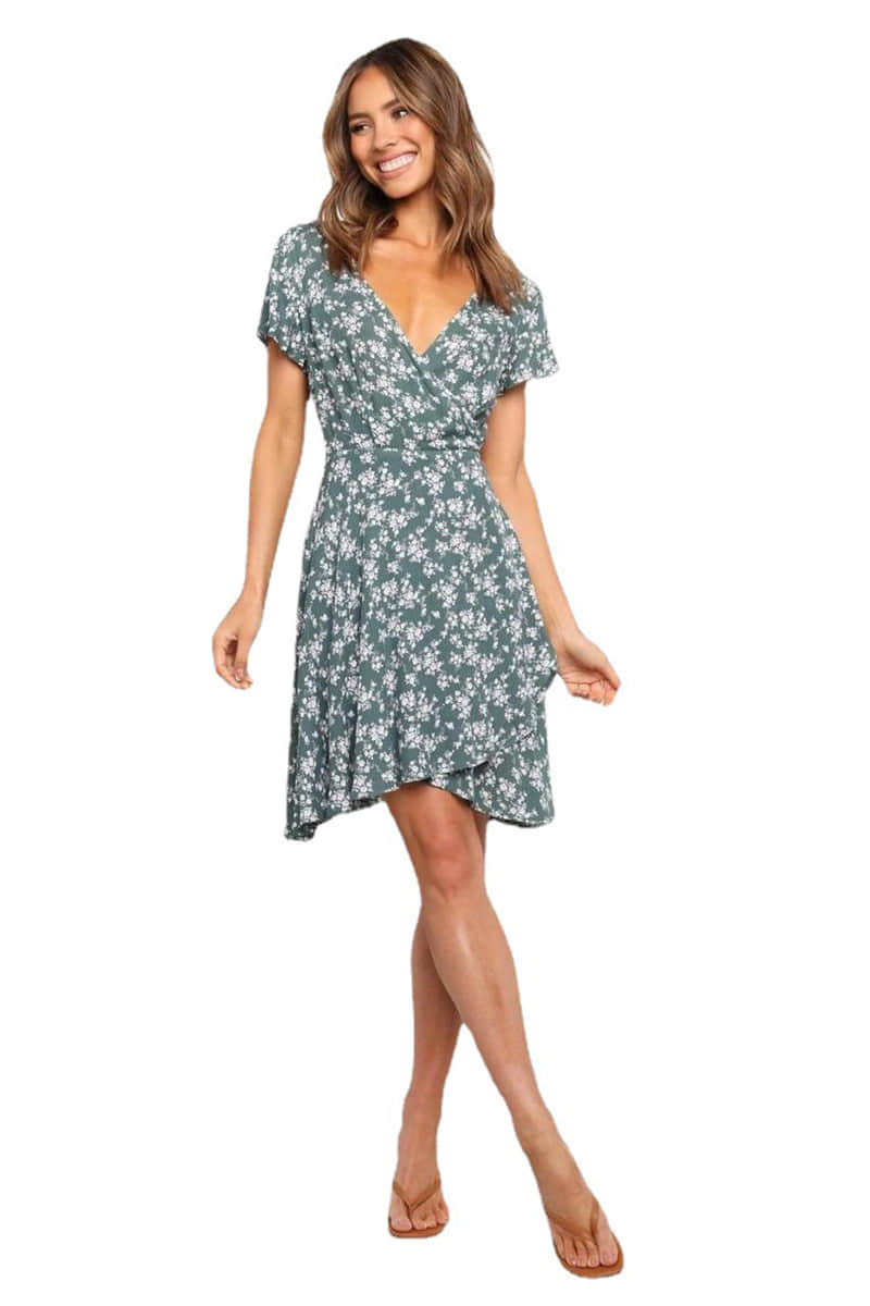 Printed pullover V-neck large swing dress XL | IFAUN