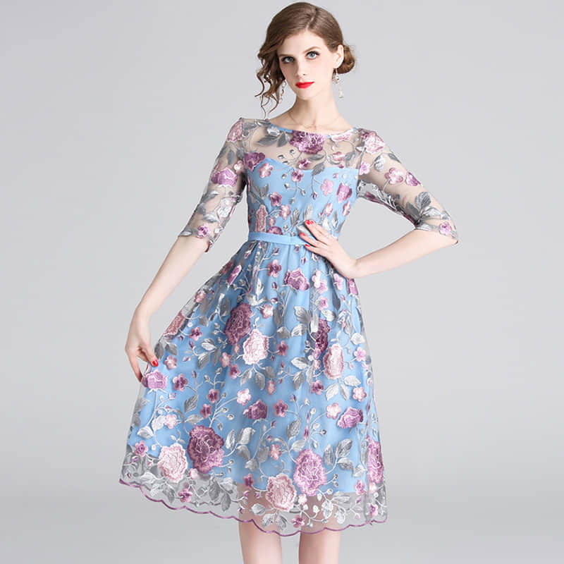 Spring and summer embroidered dress