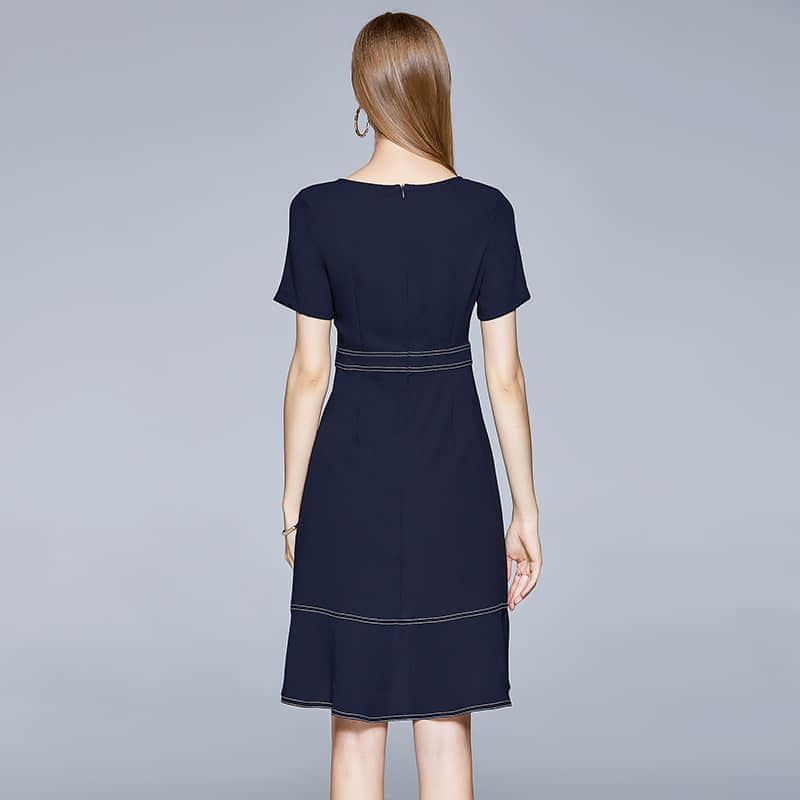 Round neck short sleeve fishtail ruffle dress M | IFAUN