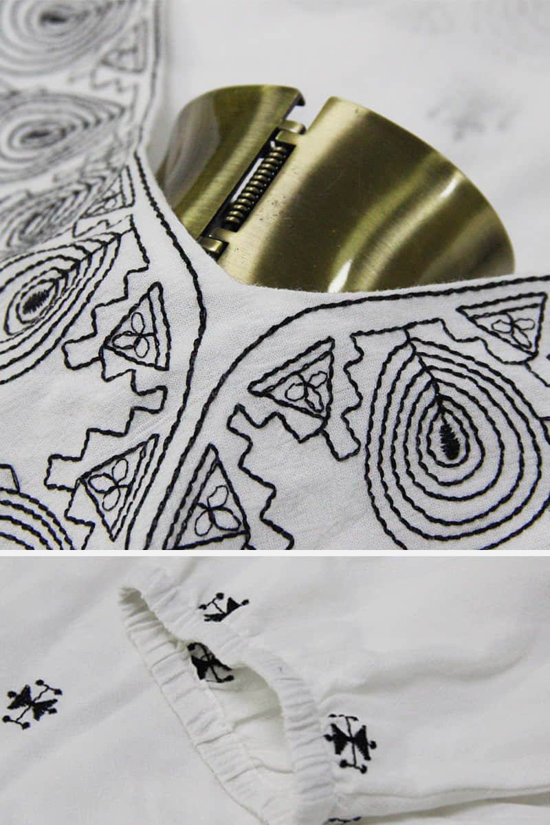 Vintage embroidered three-quarter sleeve dress  | IFAUN