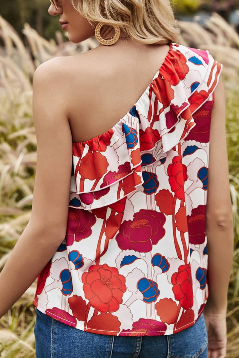 Slanted shoulder open back smocked top XL | IFAUN