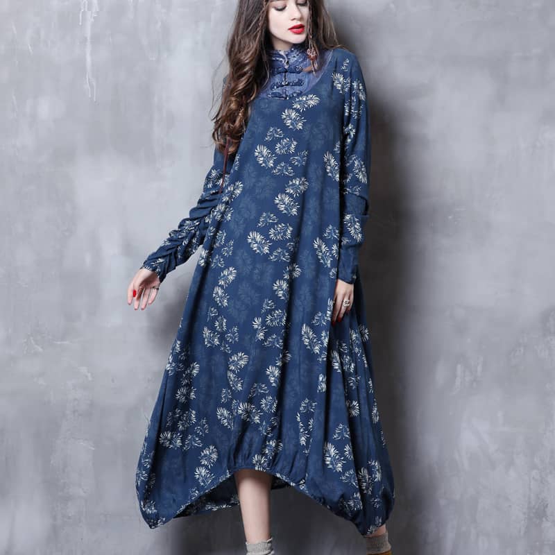 Stand-up collar printed dress Red / M | IFAUN