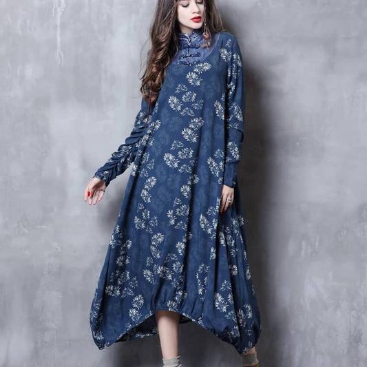 Stand-up collar printed dress Red / M | IFAUN