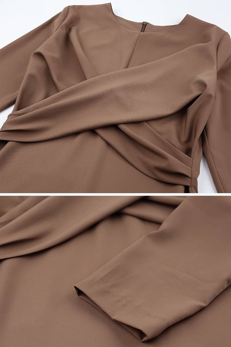 Women's round neck waist long sleeve dress  | IFAUN