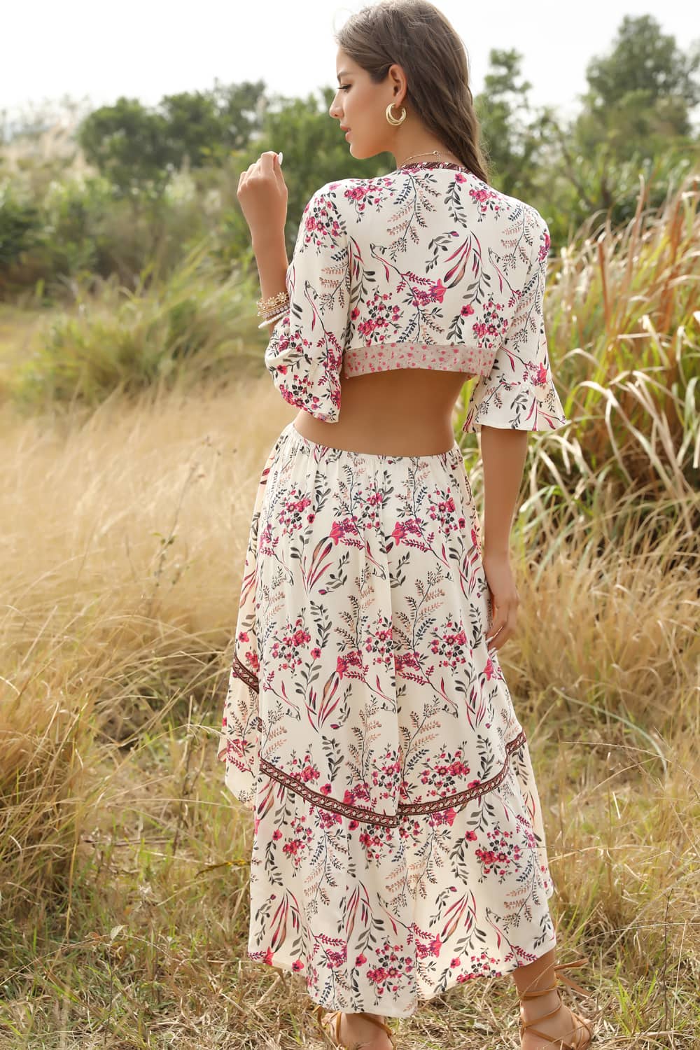 Bohemian Deep V Neck Tie Dress Ivory / L | IFAUN