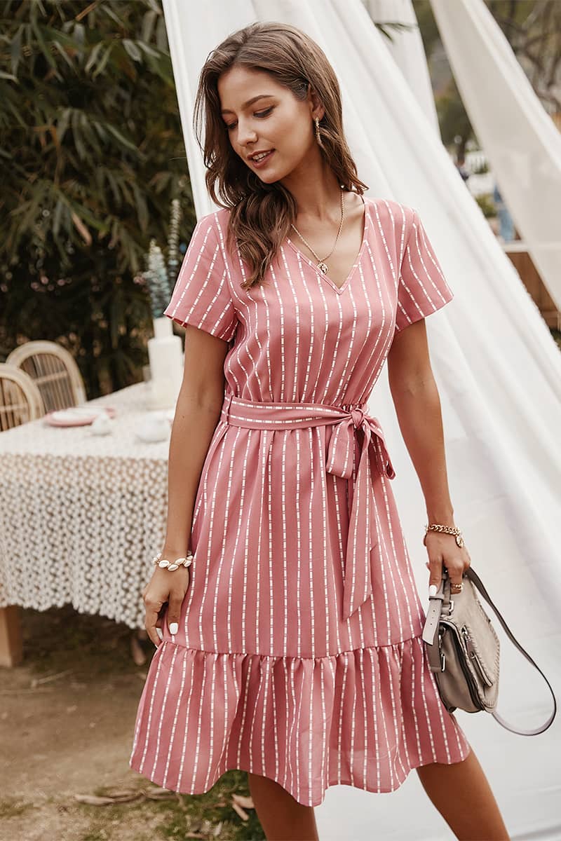 Women's V-neck sexy temperament striped dress  | IFAUN