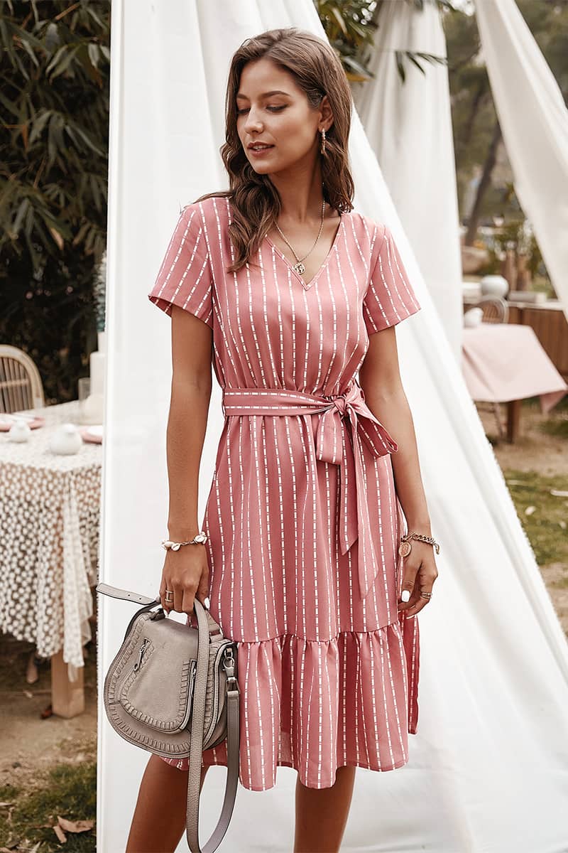 Women's V-neck sexy temperament striped dress  | IFAUN