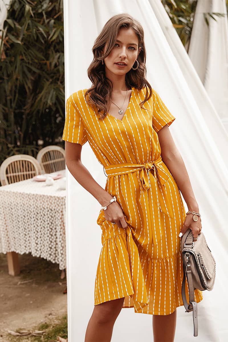 Women's V-neck sexy temperament striped dress  | IFAUN