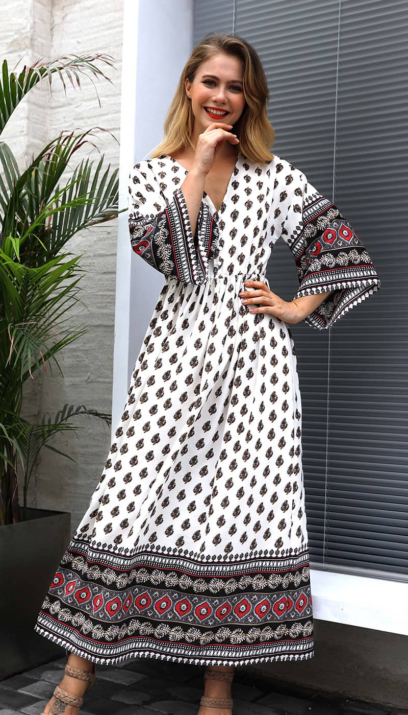 Bohemian waist contrast patchwork dress  | IFAUN