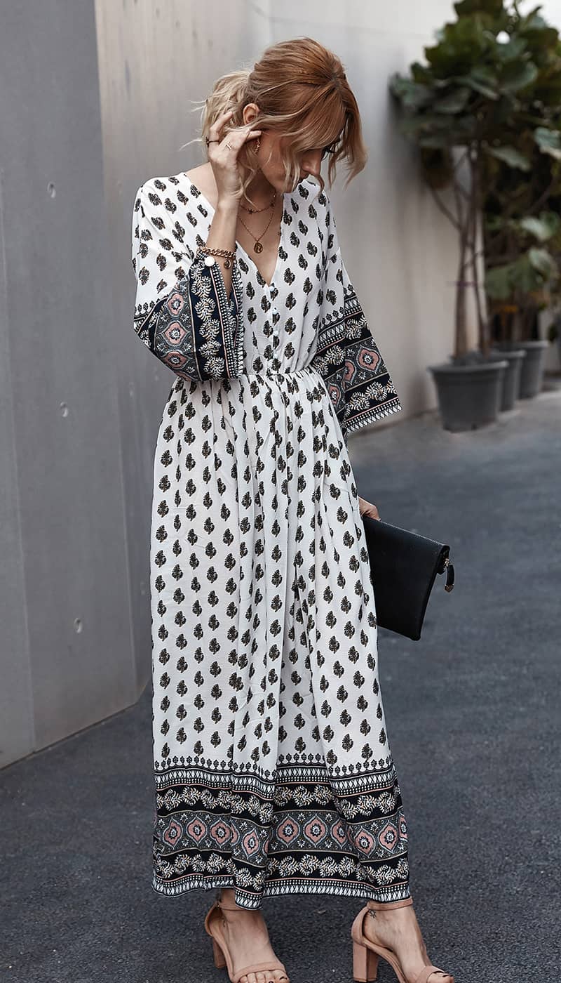 Bohemian waist contrast patchwork dress MidnightBlue / L | IFAUN