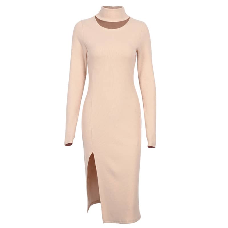 Autumn and winter high-neck slim dress