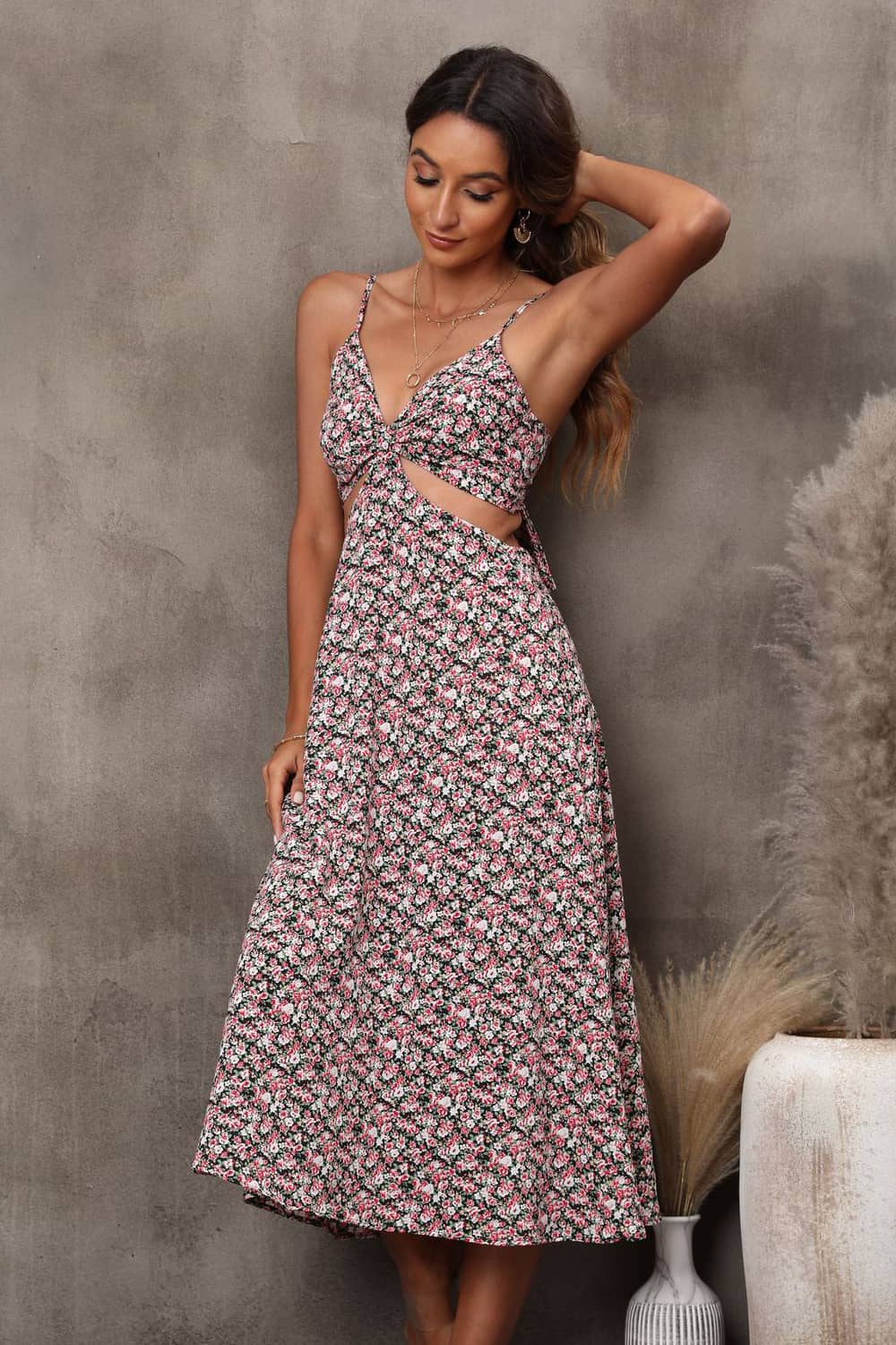 Printed Sling Sleeveless Midi Dress