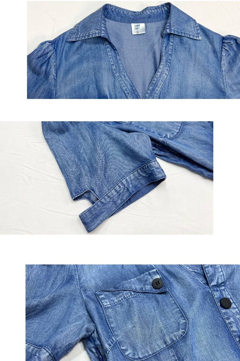 V-neck dress retro waist slim Tencel denim dress