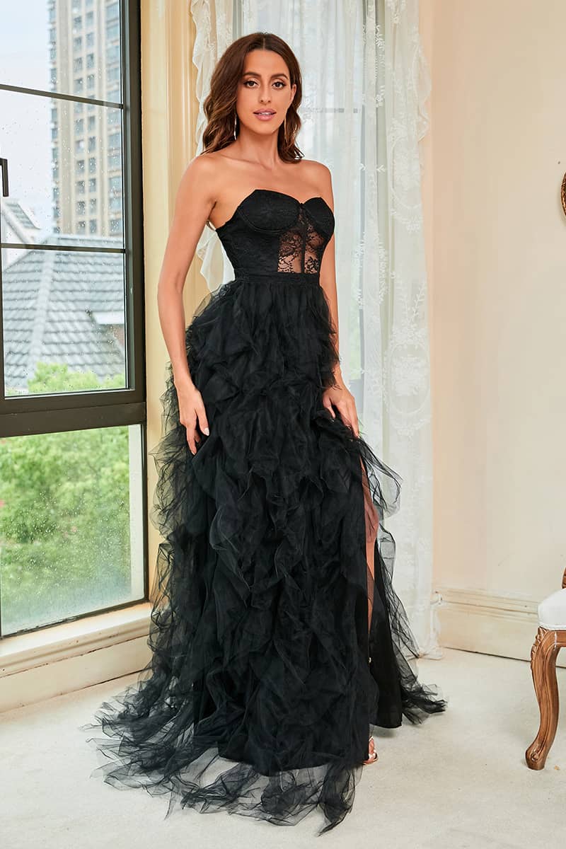 Large size lace mesh tube top sexy evening dress