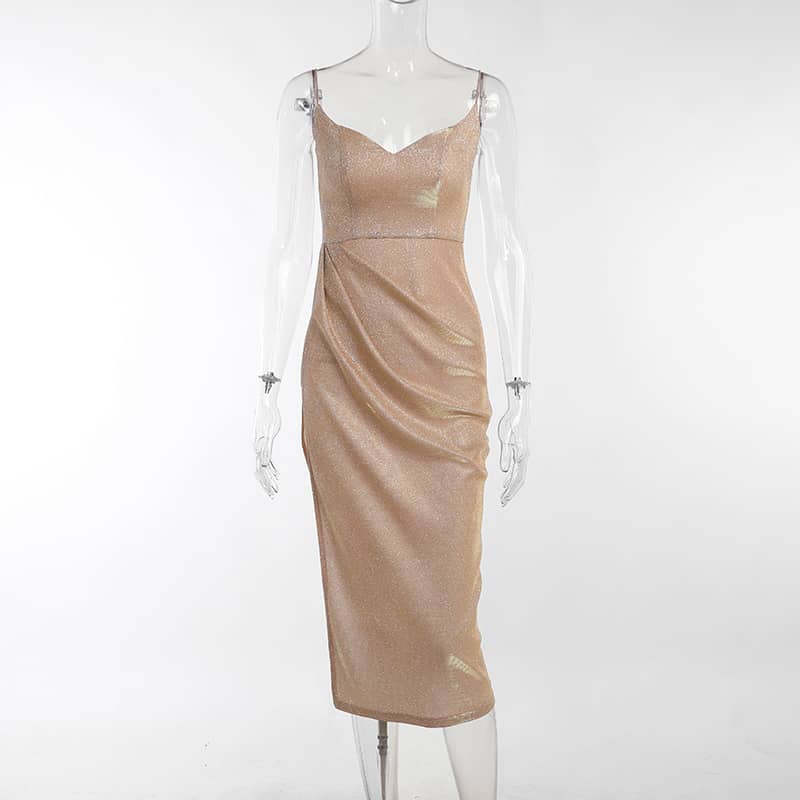 Glitter Sexy Deep V Sling Slit Dress