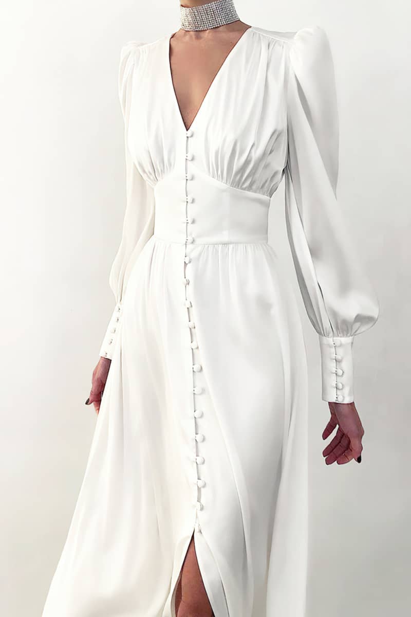 Satin balloon sleeve dress