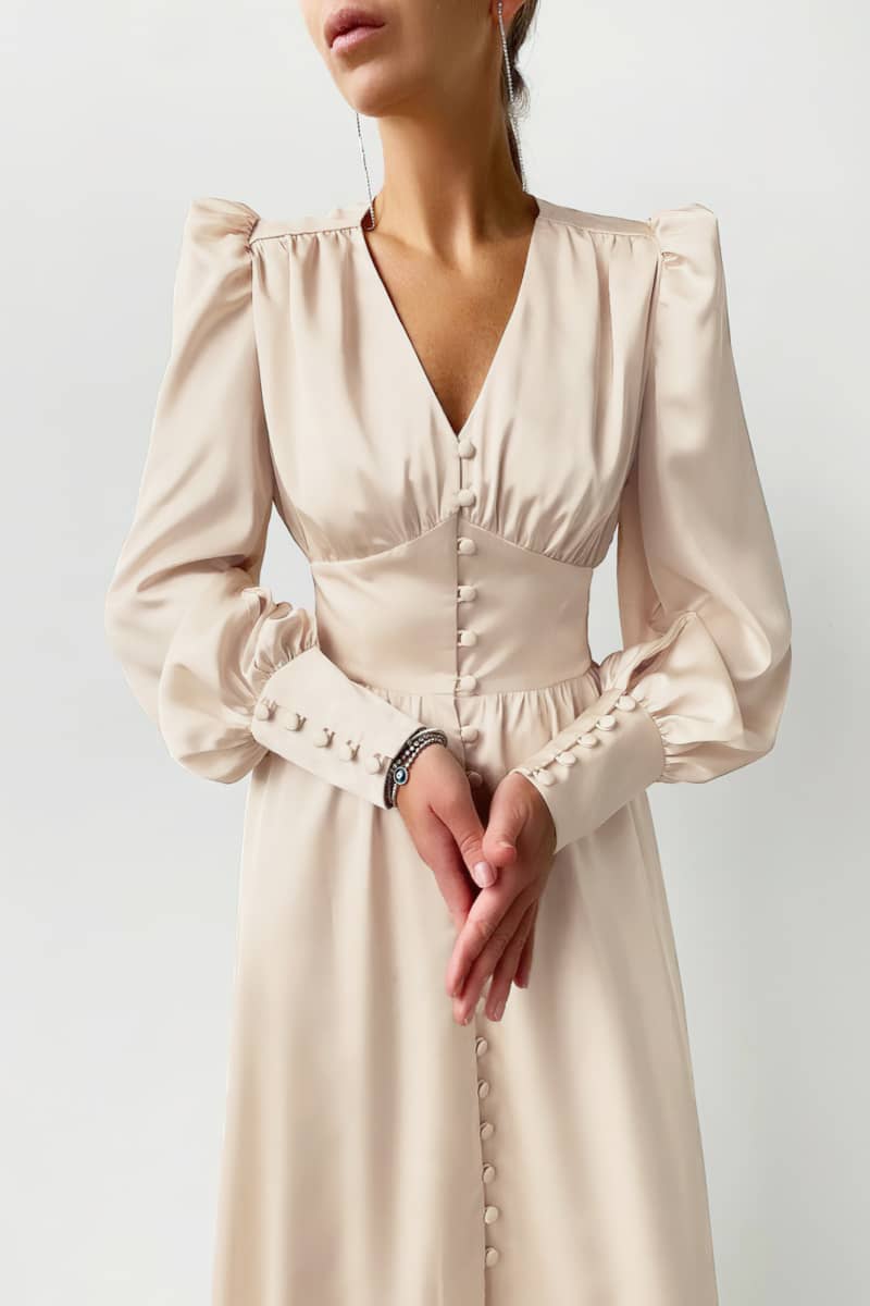 Satin balloon sleeve dress