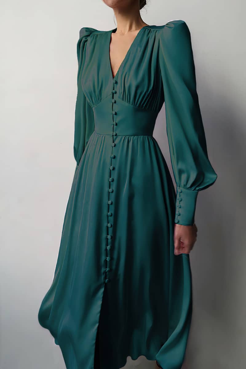 Satin balloon sleeve dress