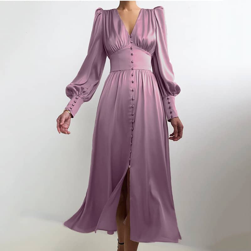 Satin balloon sleeve dress – IFAUN