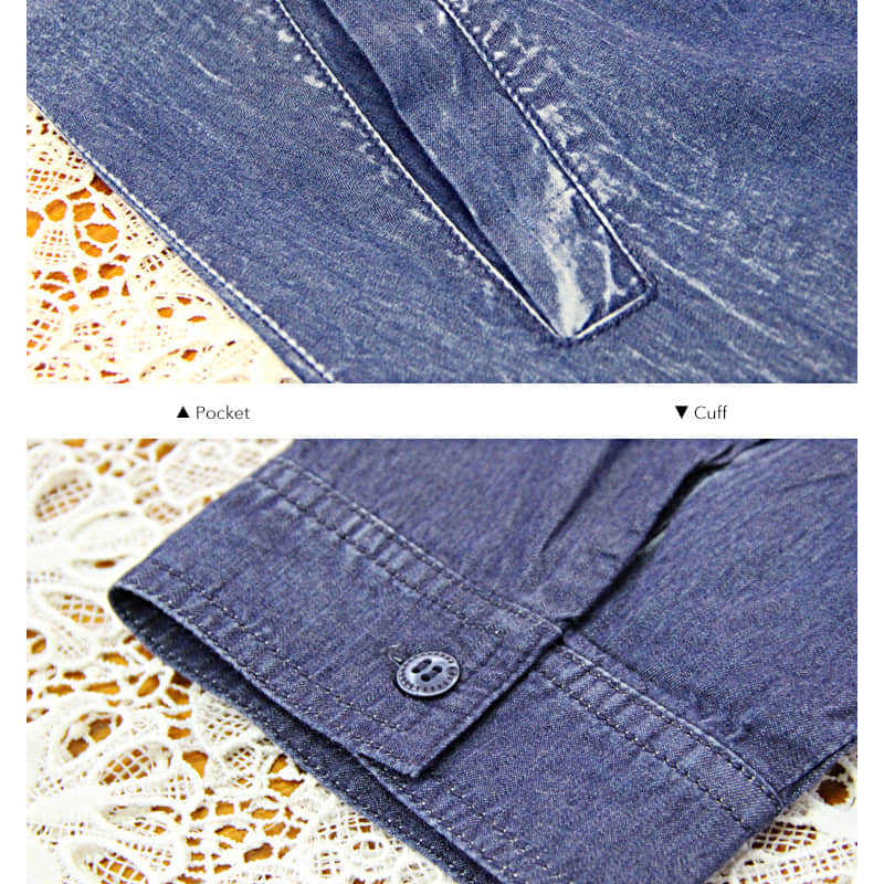 Irregular stitching polka dot belt spring denim dress  | IFAUN