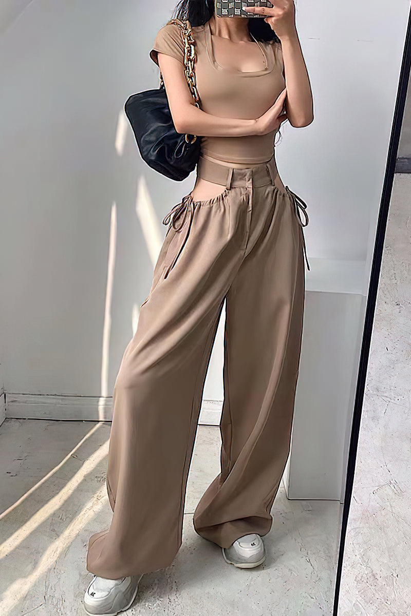 Women's straight leg loose casual pants Khaki / M | IFAUN