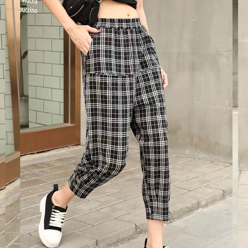 Women's casual high waist harem pants Lattice / L | IFAUN