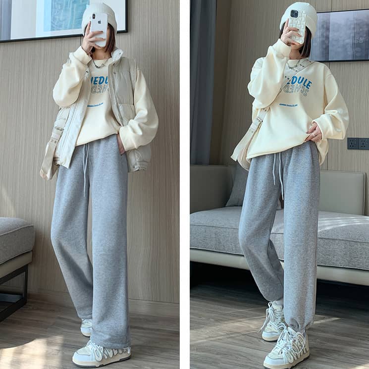 Women's winter lamb fleece wide leg pants