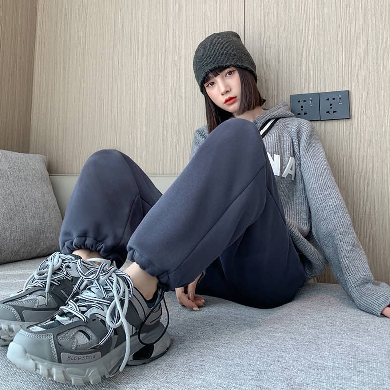 Women's winter lamb fleece wide leg pants