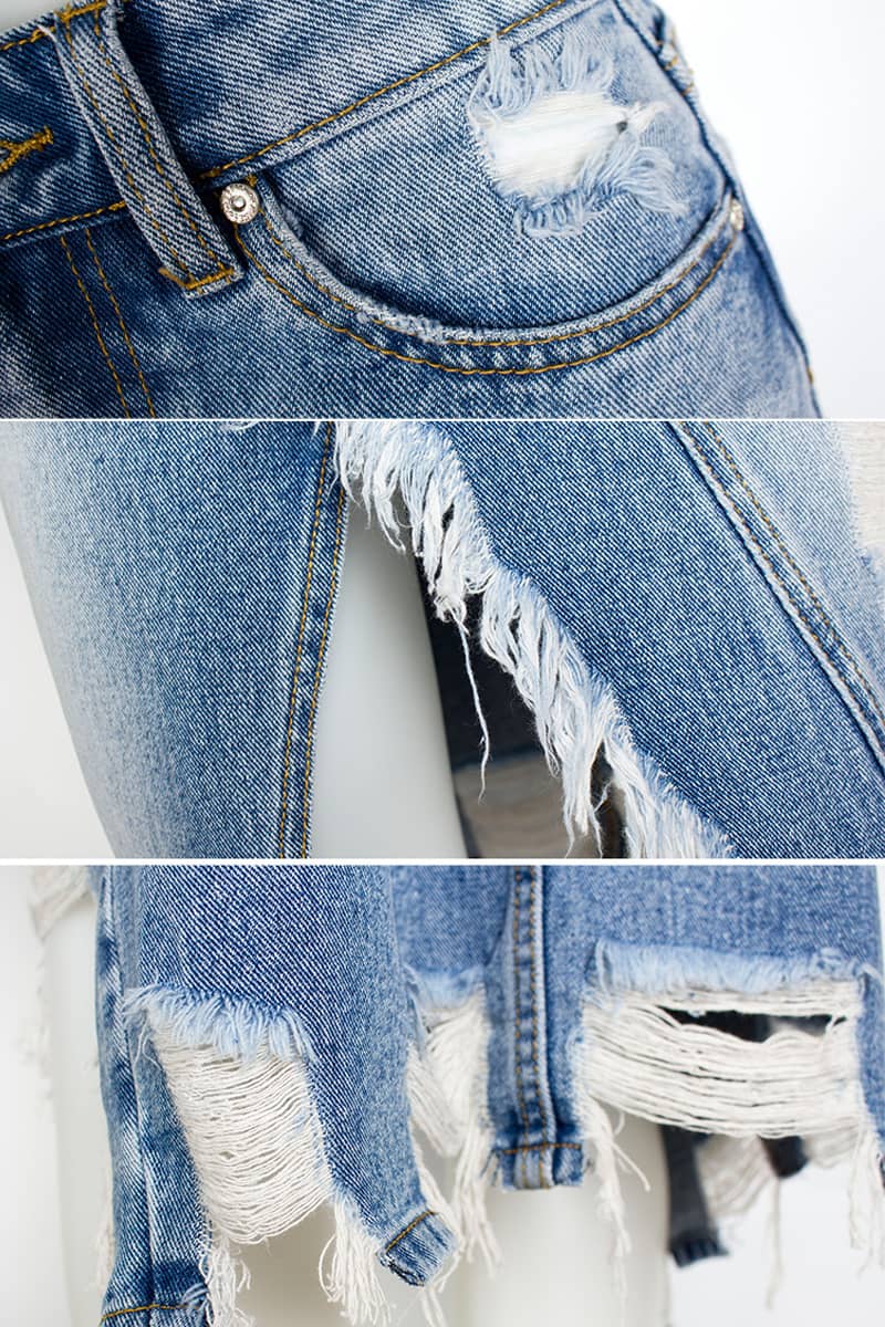 Irregular fringe ripped denim skirt  | IFAUN
