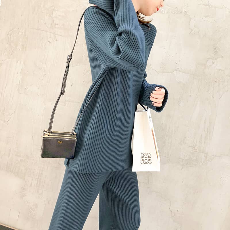 Autumn knitted sweater wide leg pants two-piece women