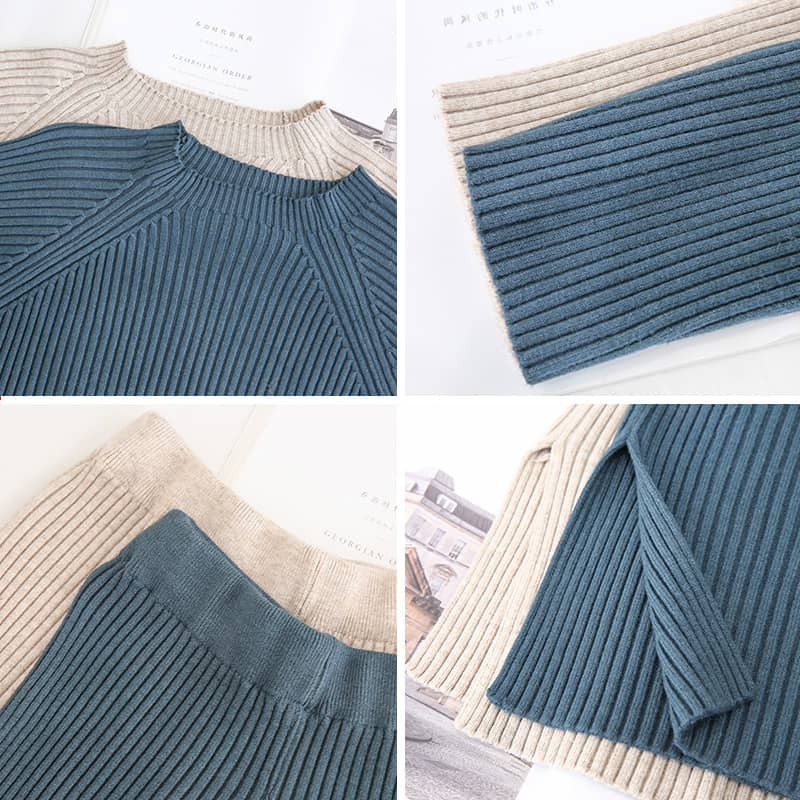 Autumn knitted sweater wide leg pants two-piece women